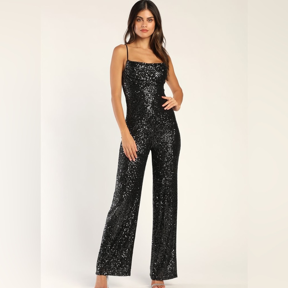 Lulu’s Black Sequin Jumpsuit - Size Small
